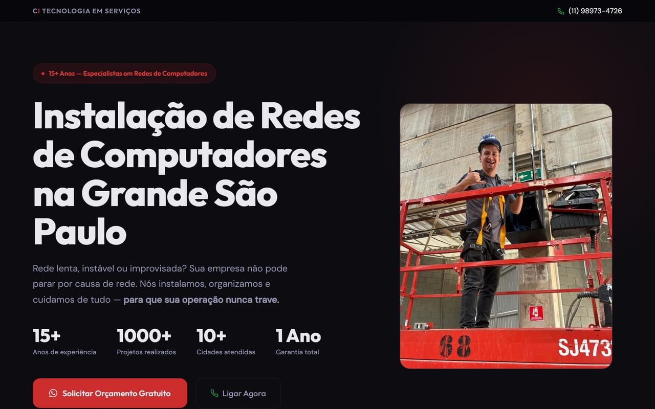 Site da CI Tecnologia — empresa de infraestrutura de redes e CFTV em Santo André